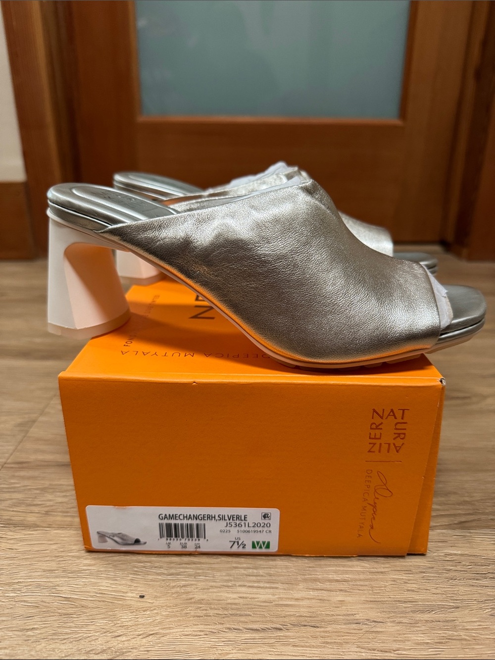Naturalizer Silver Metallic Open-Toe Mule Heels